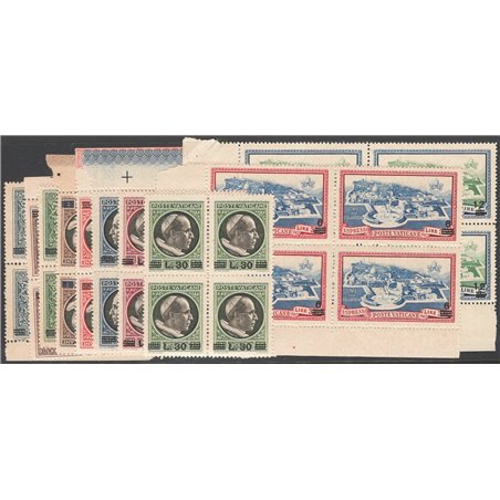 Vaticano 1945/46 Medaglioncini soprast. in quartina serie n° 102/9 + Ex 7/8 Cat. € 100+ (**)