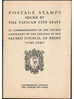 Vaticano 1945 Libretto ufficiale delle Poste Vaticane in lingua inglese per il Concilio di Trento con francobolli applicati prim