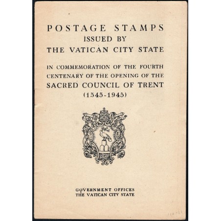 Vaticano 1945 Libretto ufficiale delle Poste Vaticane in lingua inglese per il Concilio di Trento con francobolli applicati prim