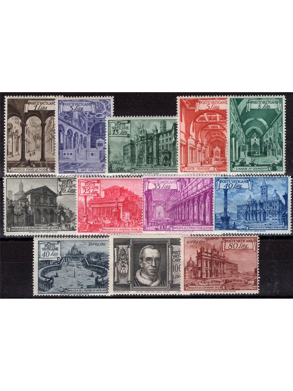 Vatican 1949 Basilicas series no. 122/31 + Ex 11/12 Cat. € 170 (** )