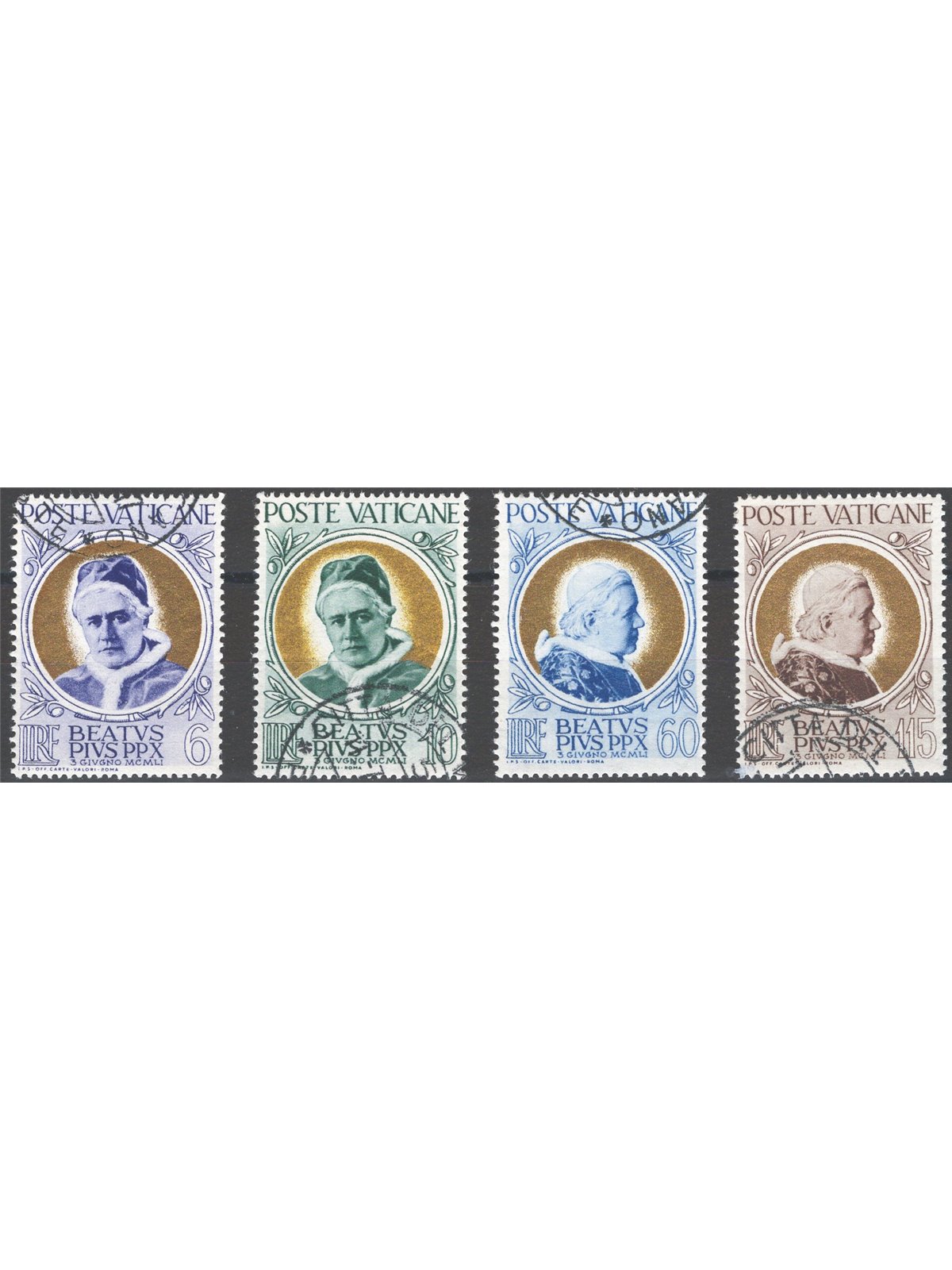 Vatican 1951 ‘Pope in Gold’ series no. 145/48 Cat. €40 (U)
