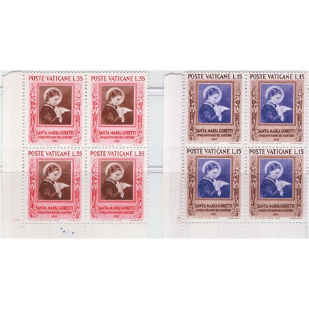 Vatican 1953 St Mary Goretti in corner block with vertical letter watermark 10/10 on two series No. 156/57 (**)