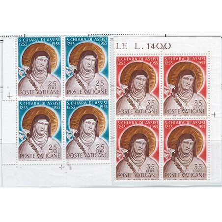 Vatican 1953 St Clare in a corner block series no. 169/70 Cat. € 110++ (**)