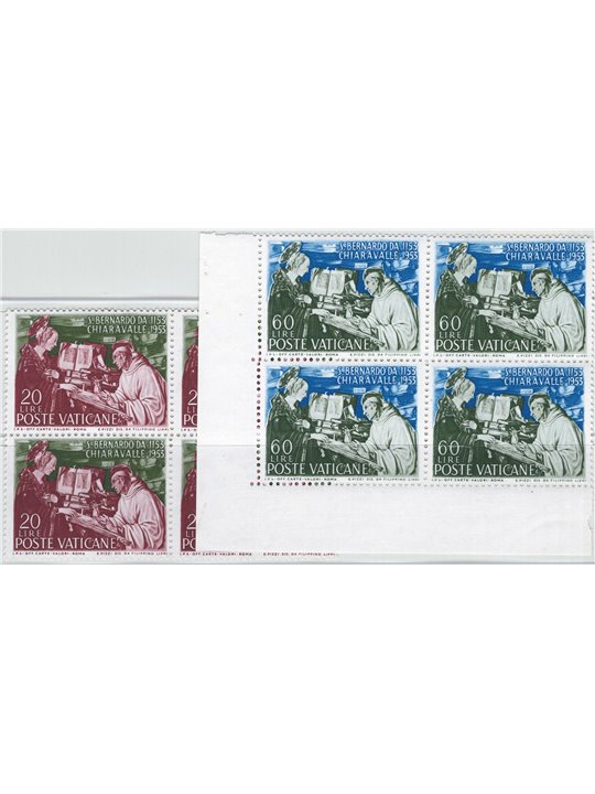Vaticano 1953 S. Bernardo in quartina serie n° 171/72 Cat. € 44+ (**)