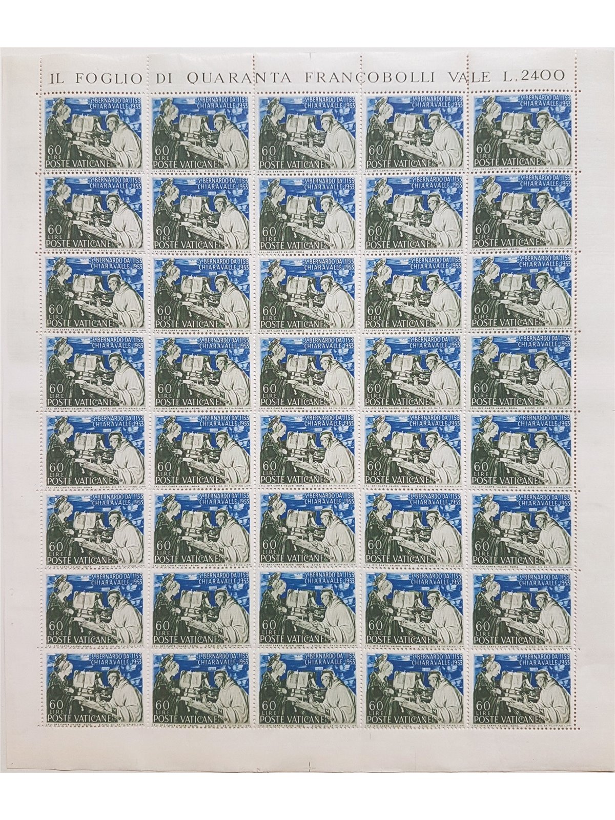 Vaticano 1953 S. Bernardo la serie in fogli n° 171/72 Cat. € 440+ (**)