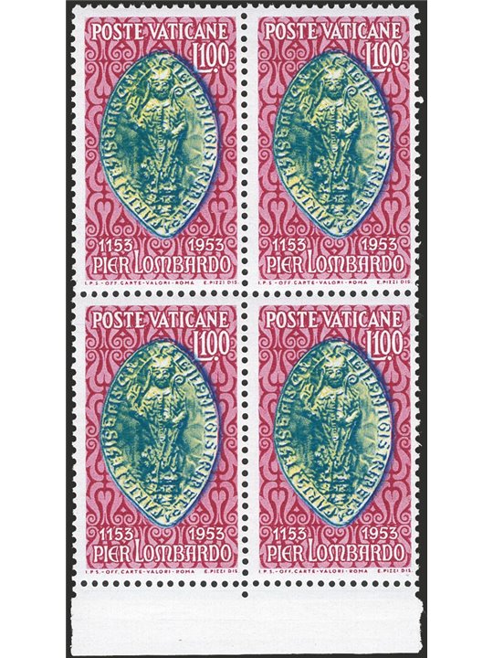 Vaticano 1953 Pier Lombardo in quartina n° 173 Cat. € 240+ (**)