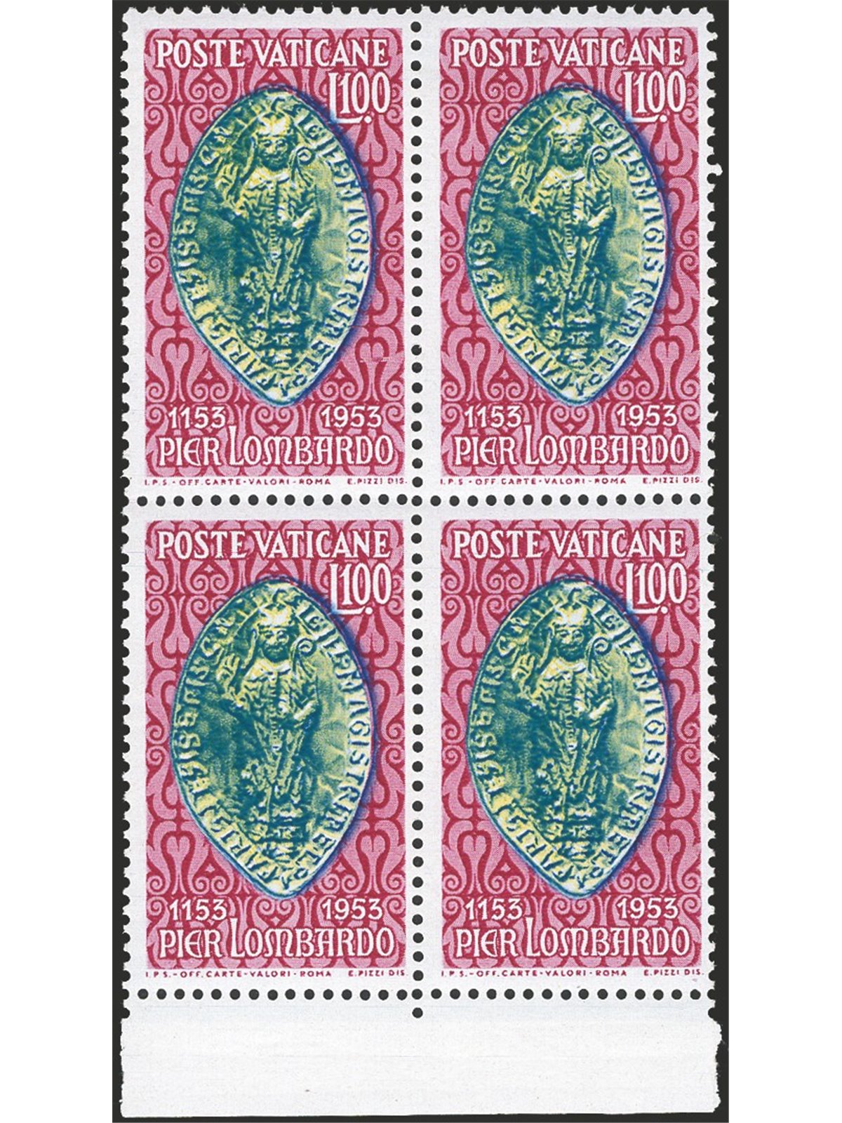 Vaticano 1953 Pier Lombardo in quartina n° 173 Cat. € 240+ (**)