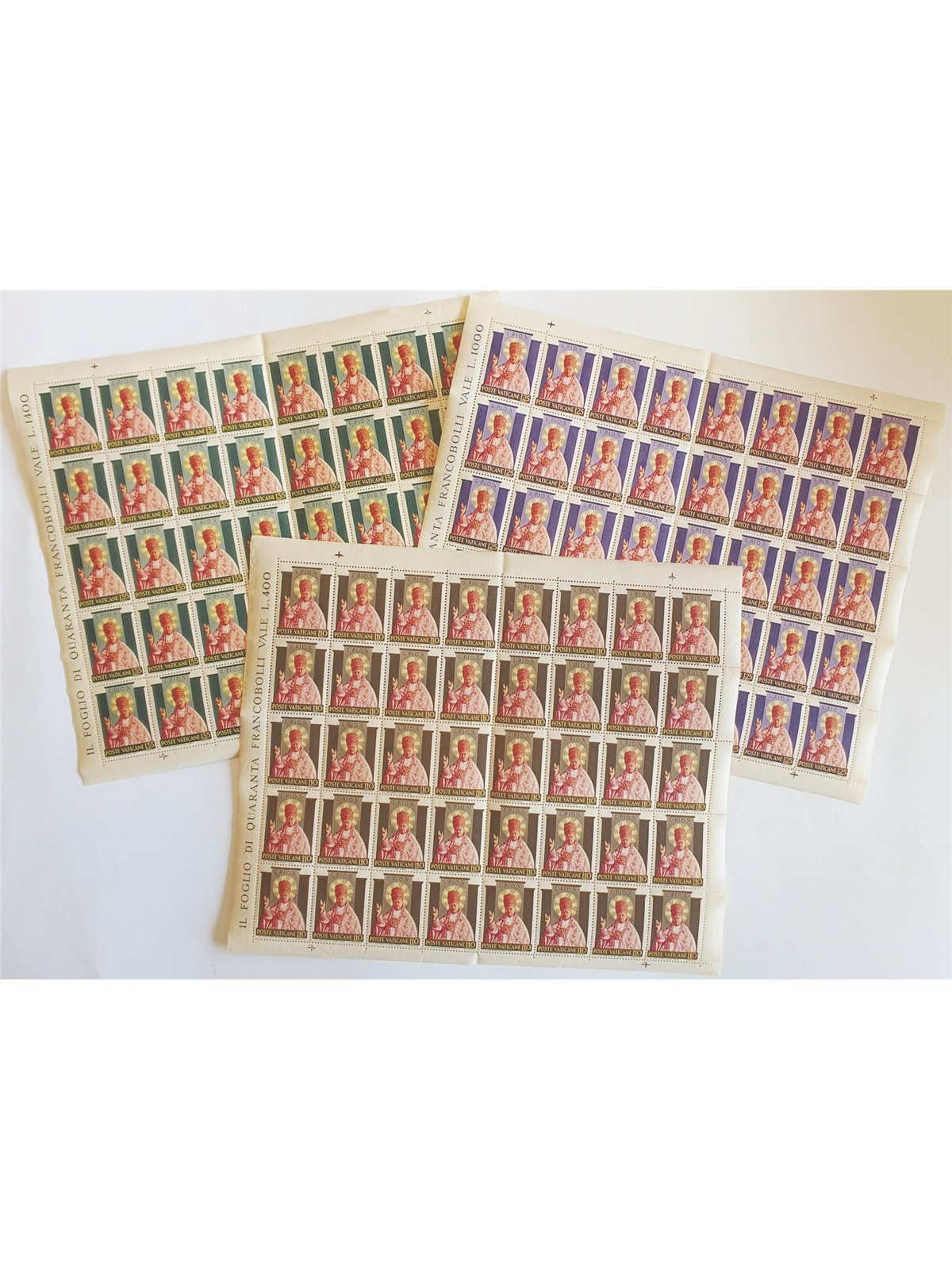 Vatican 1954 Pius X sheet series nos. 182/84 Cat. €400+ (**)