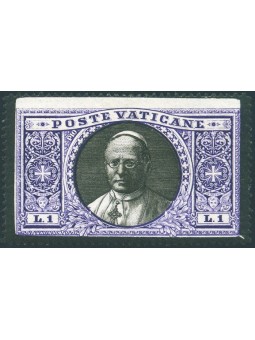Vatican 1939 Commemorative stamp ‘Medallions’ 1 £ bordered in black in memory of Pius XI CEI No. 1. Signed Chirico ED Cat. €200 