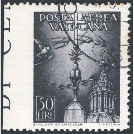 Vaticano 1947 P.A. Soggetti vari 50 £ grigio nero non dent. a sinistra n° 14b. Firm. ED Cert. CiBaFil Cat. € 900 (U)