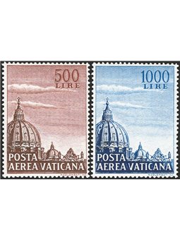 Vatican 1958 P.A. Cupoloni I with watermark of vertical letters in the centre of the stamps series no. 22/23 CiBaFil Cert. Cat. 