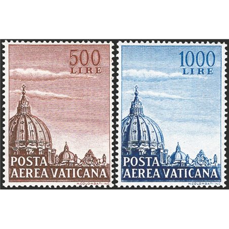 Vaticano 1958 P.A. Cupoloni I con filigrana lettere verticali al centro dei francobolli serie n° 22/23 Cert. CiBaFil Cat. € 200 