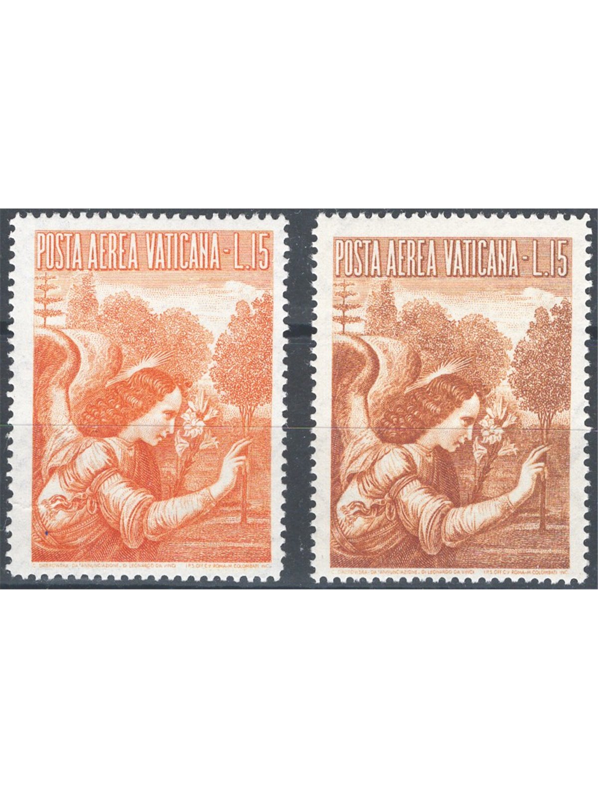 Vatican 1956 P.A. Archangel Gabriel 15 £ brown-orange instead of orange uncatalogued (No. 26) (**)