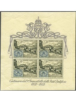 Vaticano 1952 BF Centenario del Francobollo n° 1 Cert. Biondi Cat. € 325 (**)