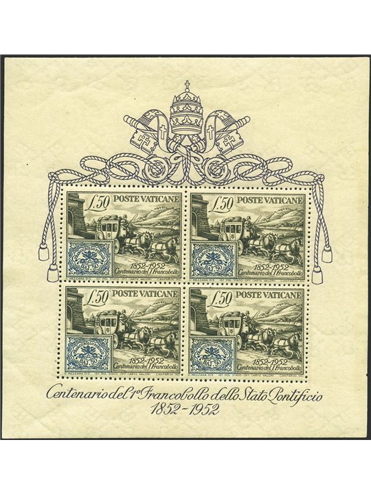 Vatican City 1952 BF Centenary of Stamp No. 1 Biondi Certificate Cat. €325 (**)