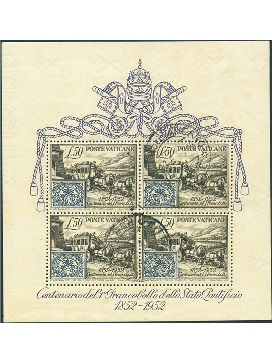 Vaticano 1951 BF Centenario del Francobollo n° 1 Cert. Biondi Cat. € 275 (U)