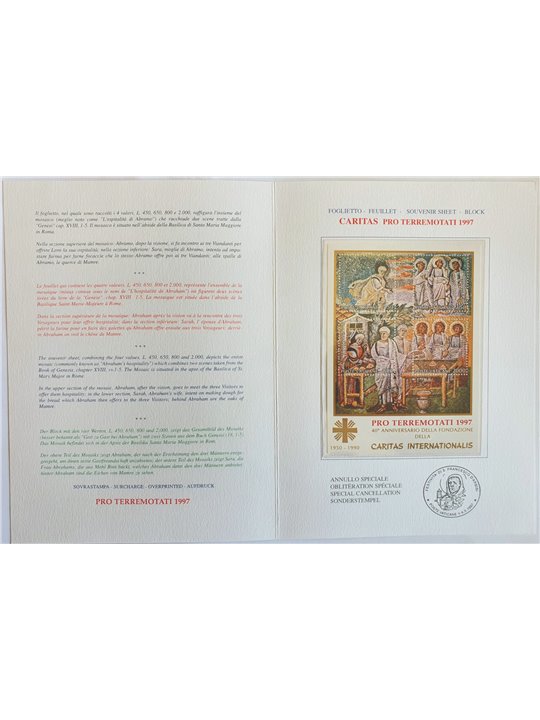 Vaticano 1997 BF Pro Terremotati il folder ufficiale contenente il foglietto n° 25 Cat. € 32 (**)