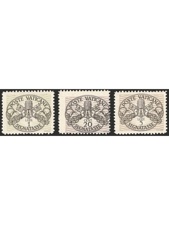 Vatican 1946 Revenue stamp on grey paper with wide lines series nos. 14I + 16I + 18I CiBaFil cert. Cat. €500 (**)