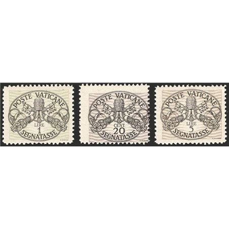 Vatican 1946 Revenue stamp on grey paper with wide lines series nos. 14I + 16I + 18I CiBaFil cert. Cat. €500 (**)