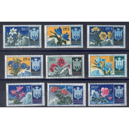 SAN MARINO 1953 Flowers, 1st issue 9v MNH**