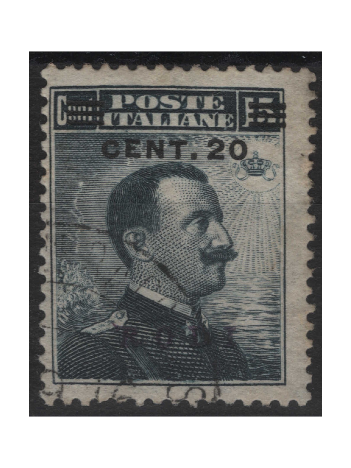 EGEO RODI 1916 20c su 15c grigio nero us