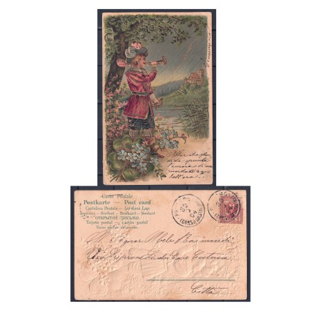 CARTOLINA d'Epoca Illustrata in rilievo con dorature- viaggiata - (1904)