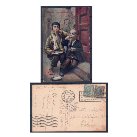 CARTOLINA Napoli Mangia maccheroni - Viaggiata 1923 con annullo speciale