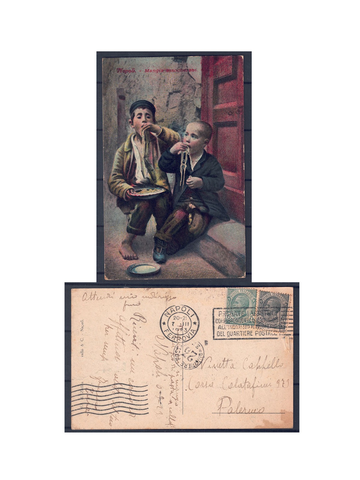 CARTOLINA Napoli Mangia maccheroni - Viaggiata 1923 con annullo speciale