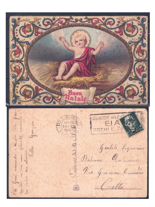Postcard: Merry Christmas – The Baby Jesus – Sent from Palermo, 1932