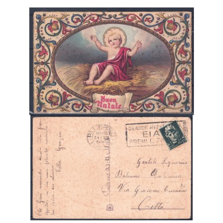 Postcard: Merry Christmas – The Baby Jesus – Sent from Palermo, 1932