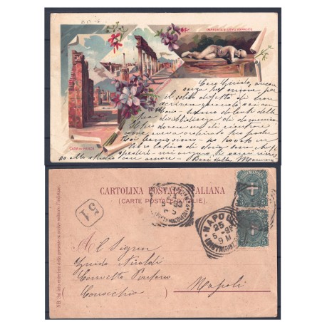 CARTOLINA Pompei Scavi - Illustrata Richter & C. - Viaggiata Napoli 1898