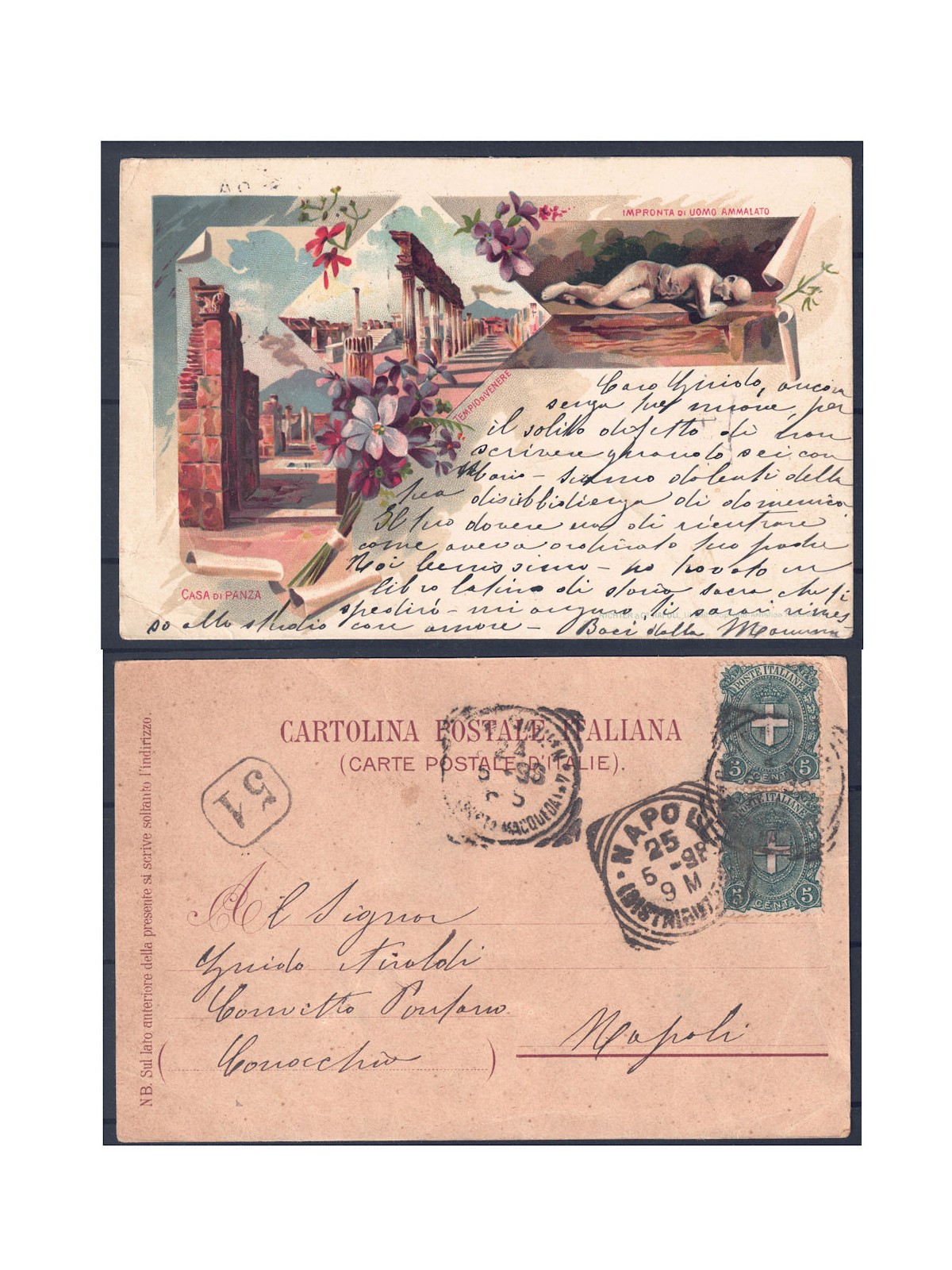 POSTCARD: Pompeii Excavations – Illustrated by Richter & Co. – Postmarked Naples 1898