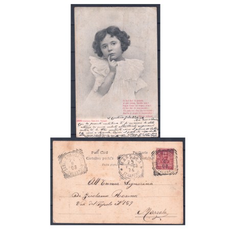 Postcard, 1903 Little Girl Publisher Alterocca, Terni – Postmarks Santa Cristina, Gela – Palermo and Marsala