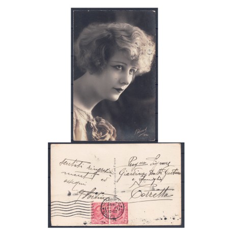 Cartolina Donna Anni '20 Bleuet 842 - Coppia 10c Leoni