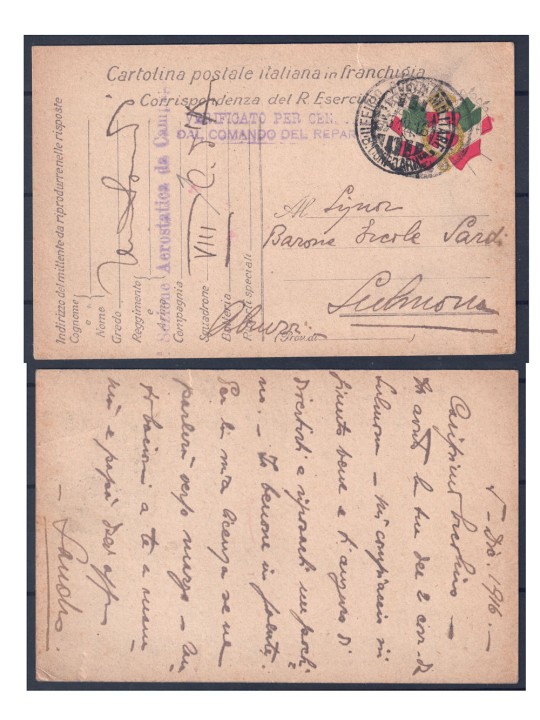 Cartolina postale italiana in franchigia 1916