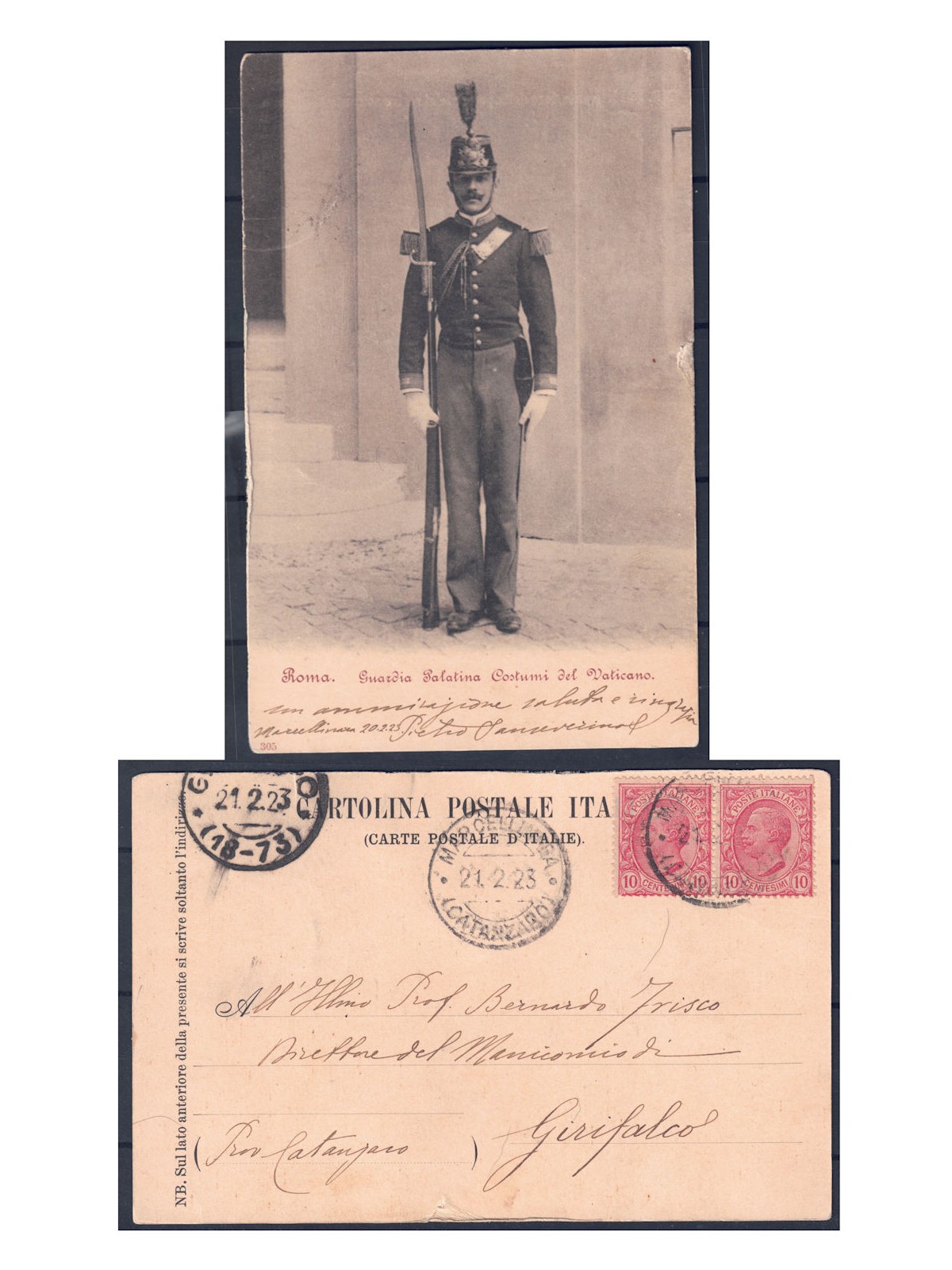 Cartolina 1923 Guardia Palatina Vaticano Roma