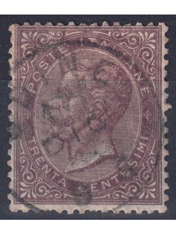 ITALIA REGNO 1865 De La Rue 30c bruno (Torino) us