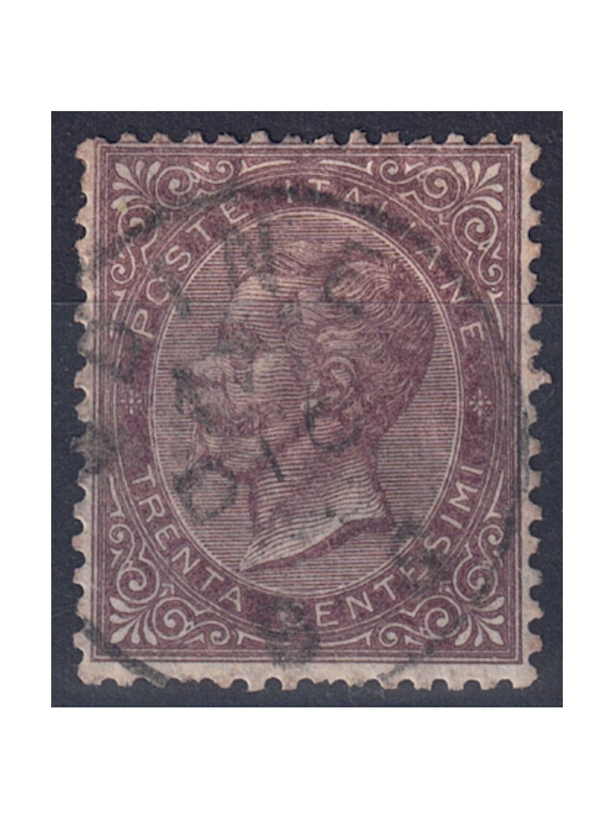 ITALIA REGNO 1865 De La Rue 30c bruno (Torino) us
