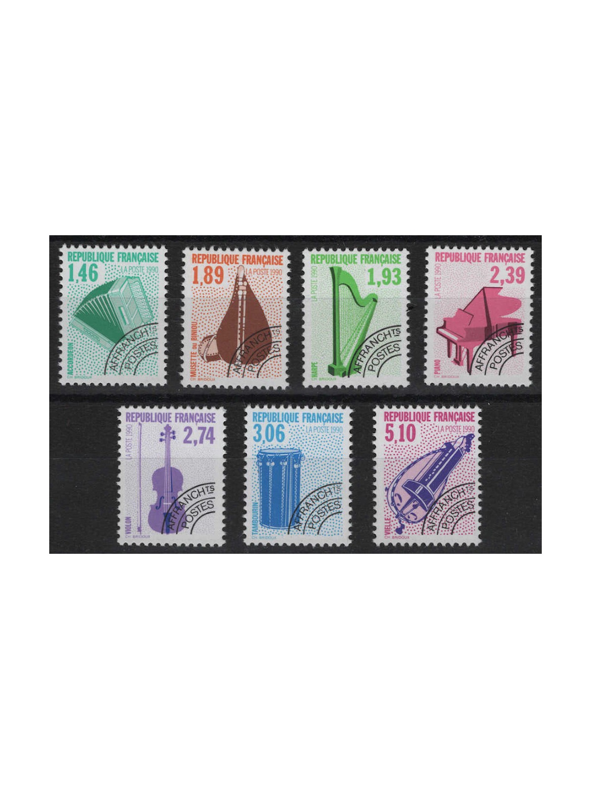 FRANCE 1990 Pre-Cancelled (Musical Instruments) 7v MNH**