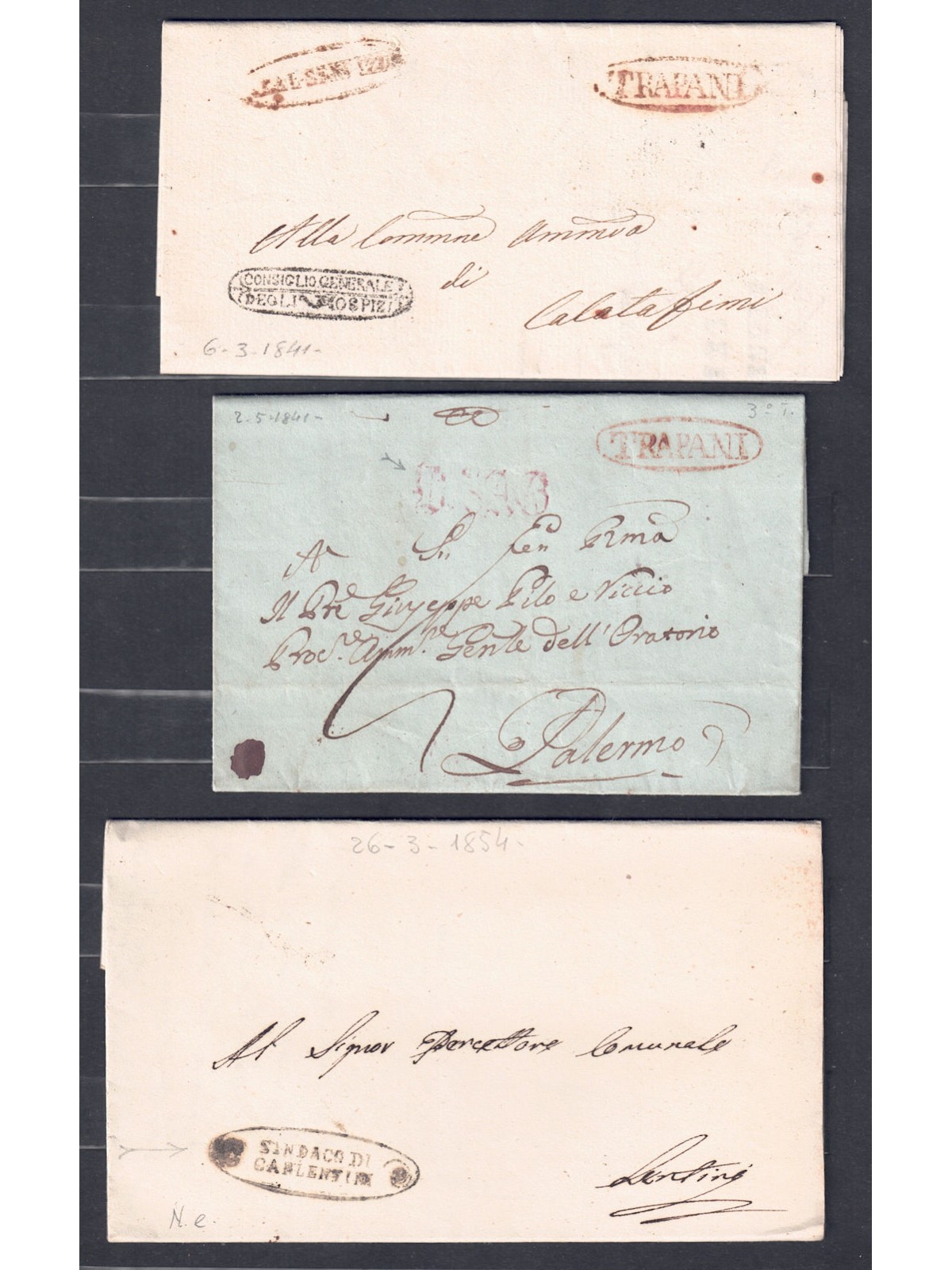 Lotto di 6 Prefilateliche della Sicilia 1826-1841