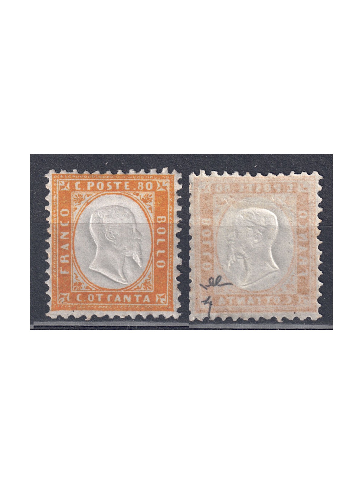 ITALY KINGDOM 1862 80c yellow orange MNH**