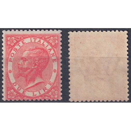 ITALIA REGNO 1865 De La Rue 2£ vermiglio (Torino) MNH**