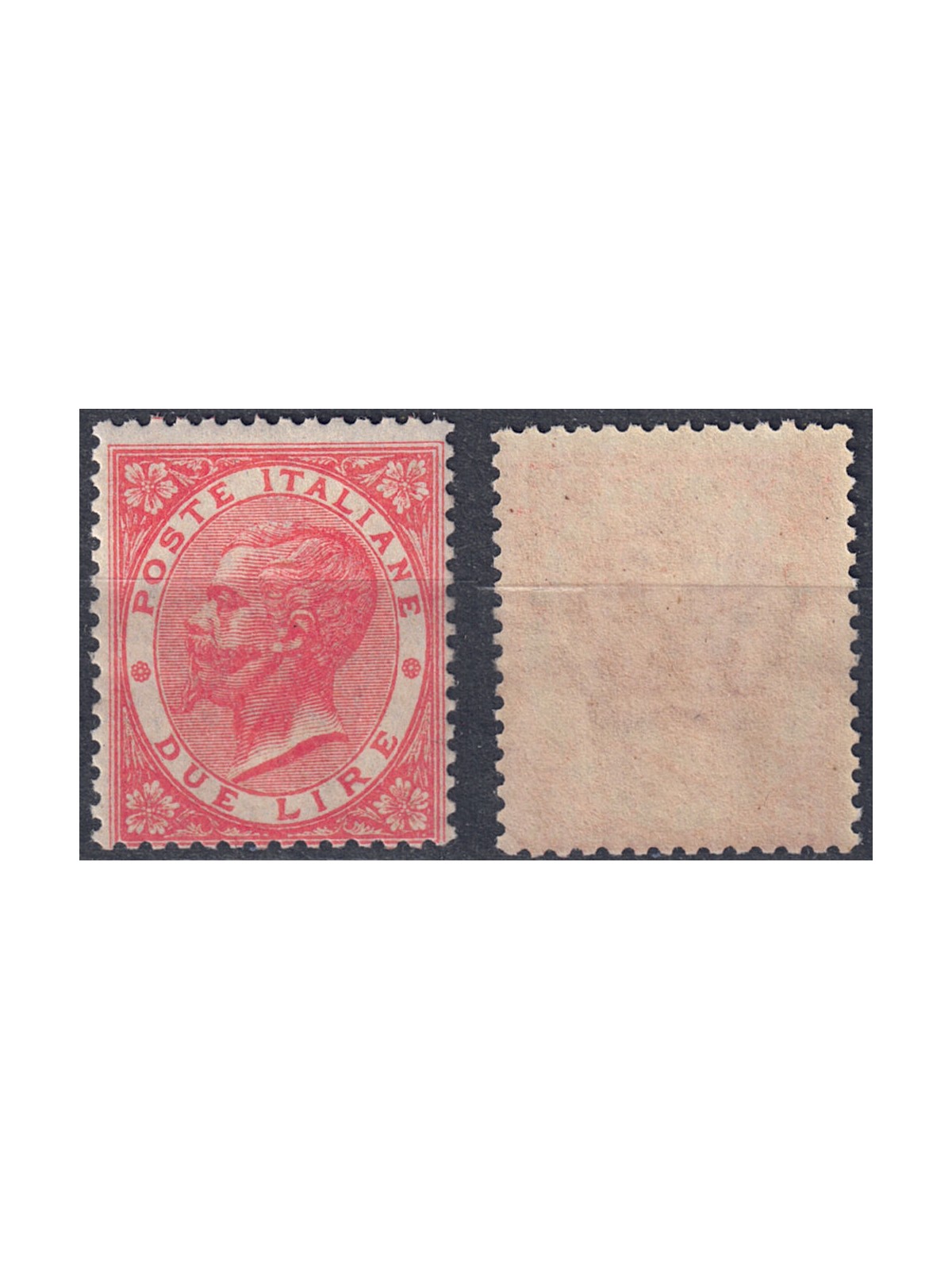 ITALIA REGNO 1865 De La Rue 2£ vermiglio (Torino) MNH**