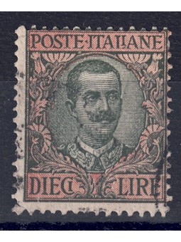 ITALIA REGNO 1910 Floreale £10 oliva e rosa us