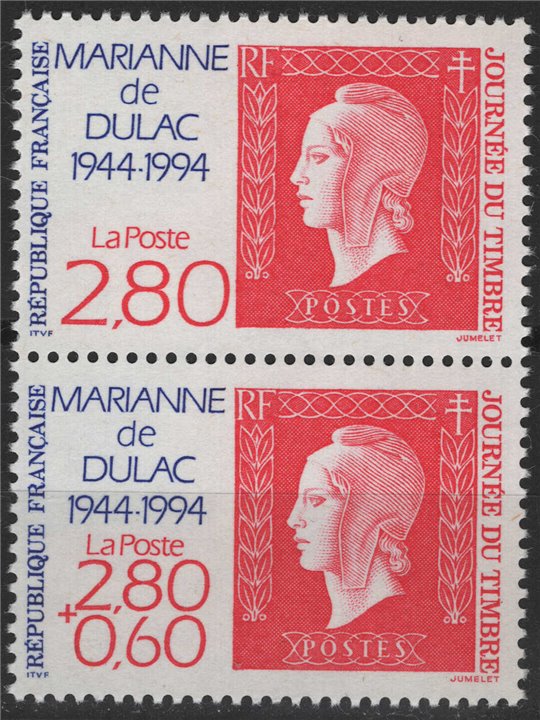 FRANCIA 1994 Marianna di Dulac senza soprattassa (in coppia) MNH**