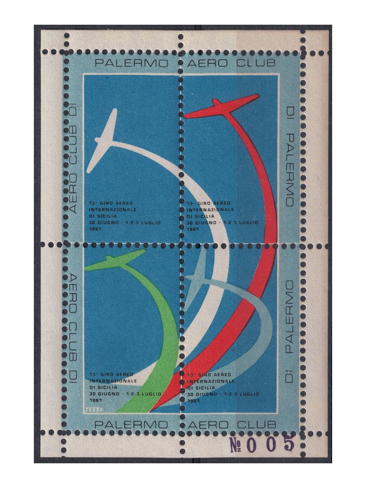 ITALIA 1961 13° giro aereo di Sicilia, foglietto erinnofilo MNH**