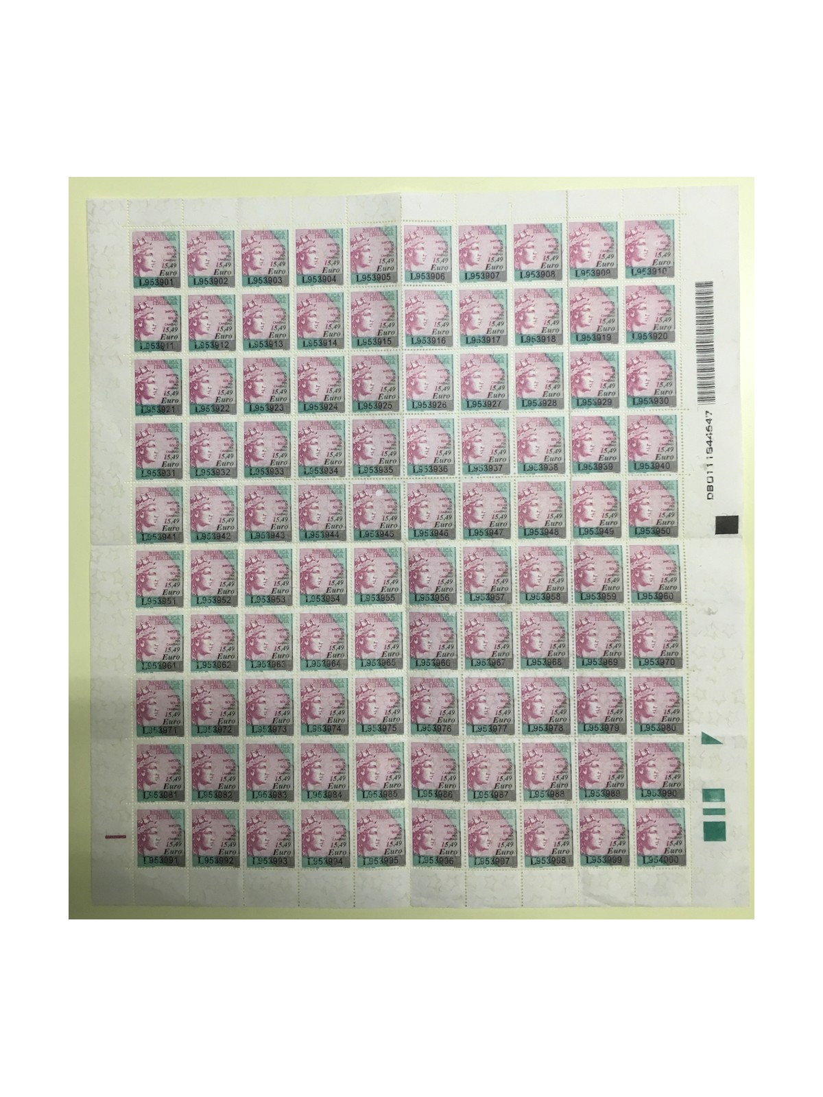 Stamp duty for bills of exchange €15.49 1 full sheet MNH**