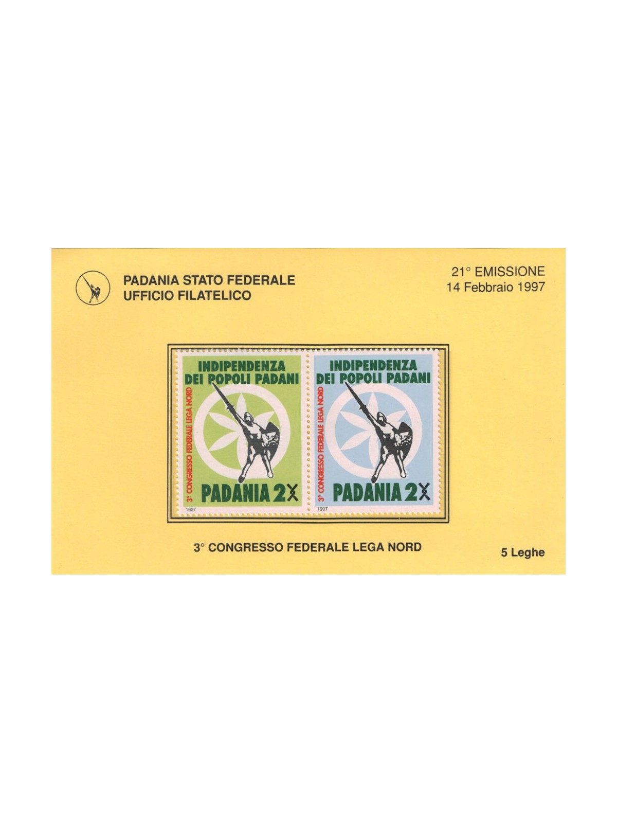 PADANIA STATO FEDERALE 1997 3° Congresso Lega Nord 2v MNH**