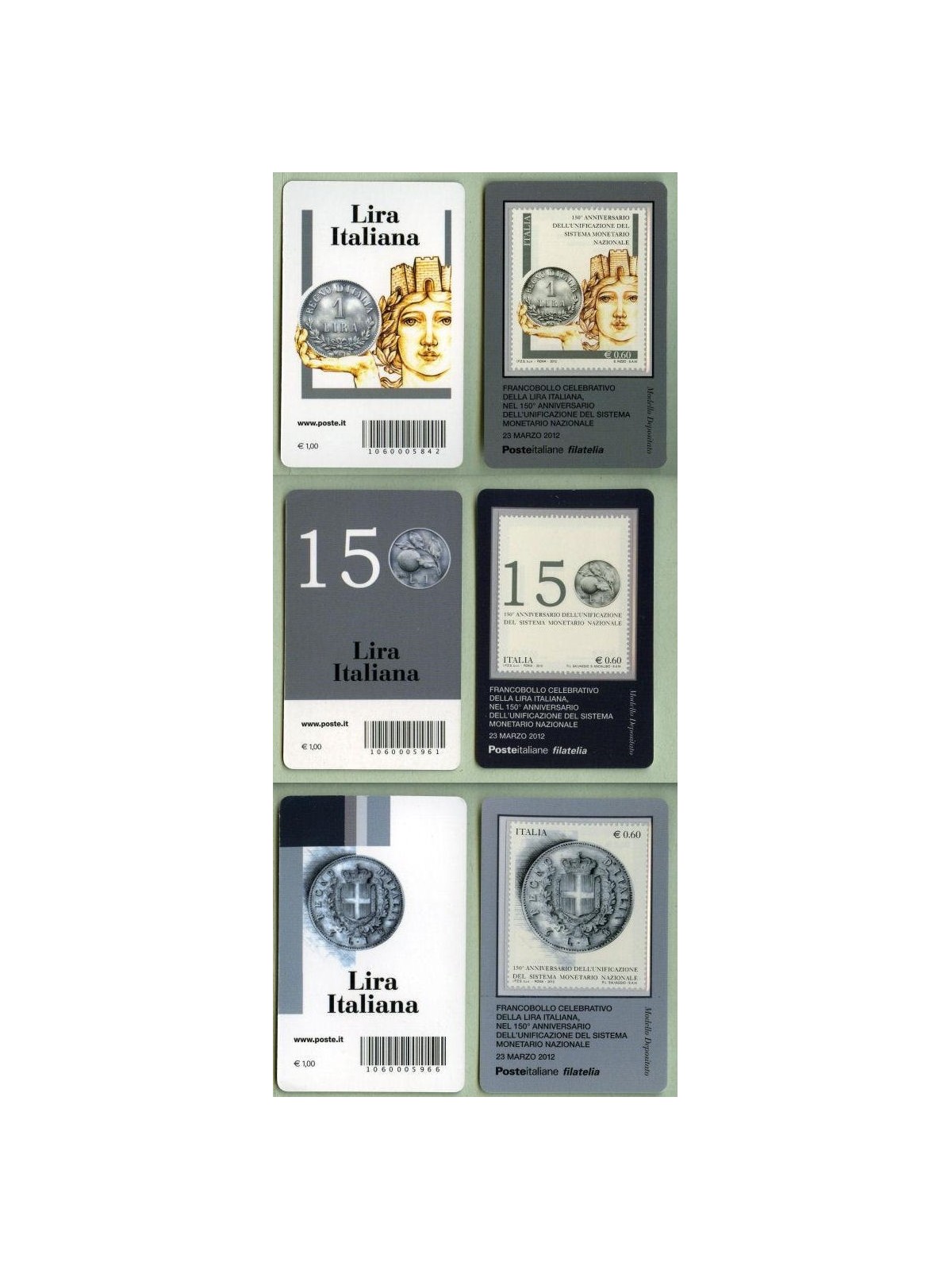 ITALY 2012 Anniversary of the Lira (philatelic cards)