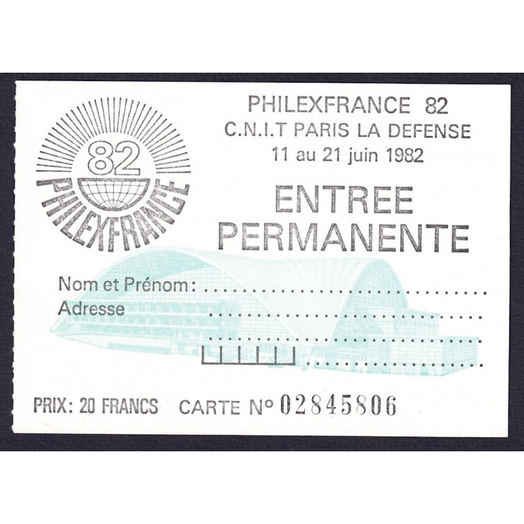 FRANCIA 1982 Biglietto d'ingresso per Philexfrance 82